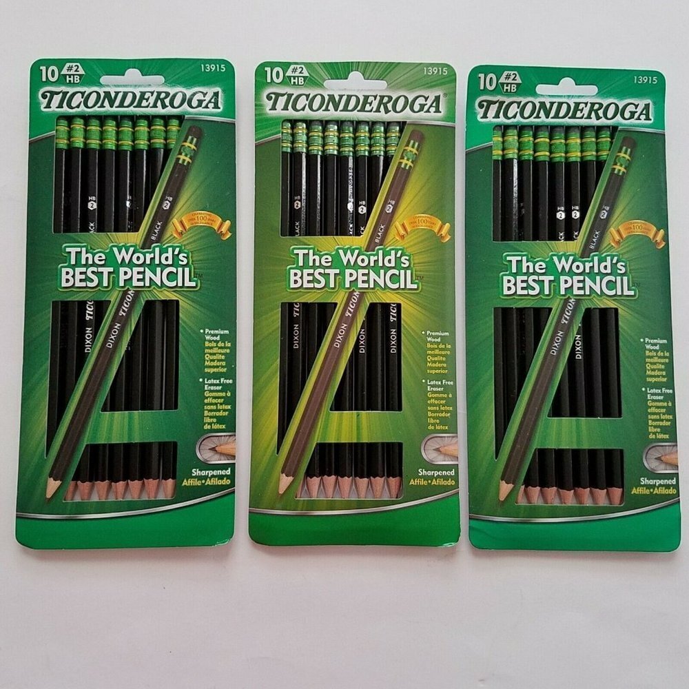 NEW 3 Black Dixon Ticonderoga #2 HB Wood Pencils Lot (10 count) Sharpened 13915